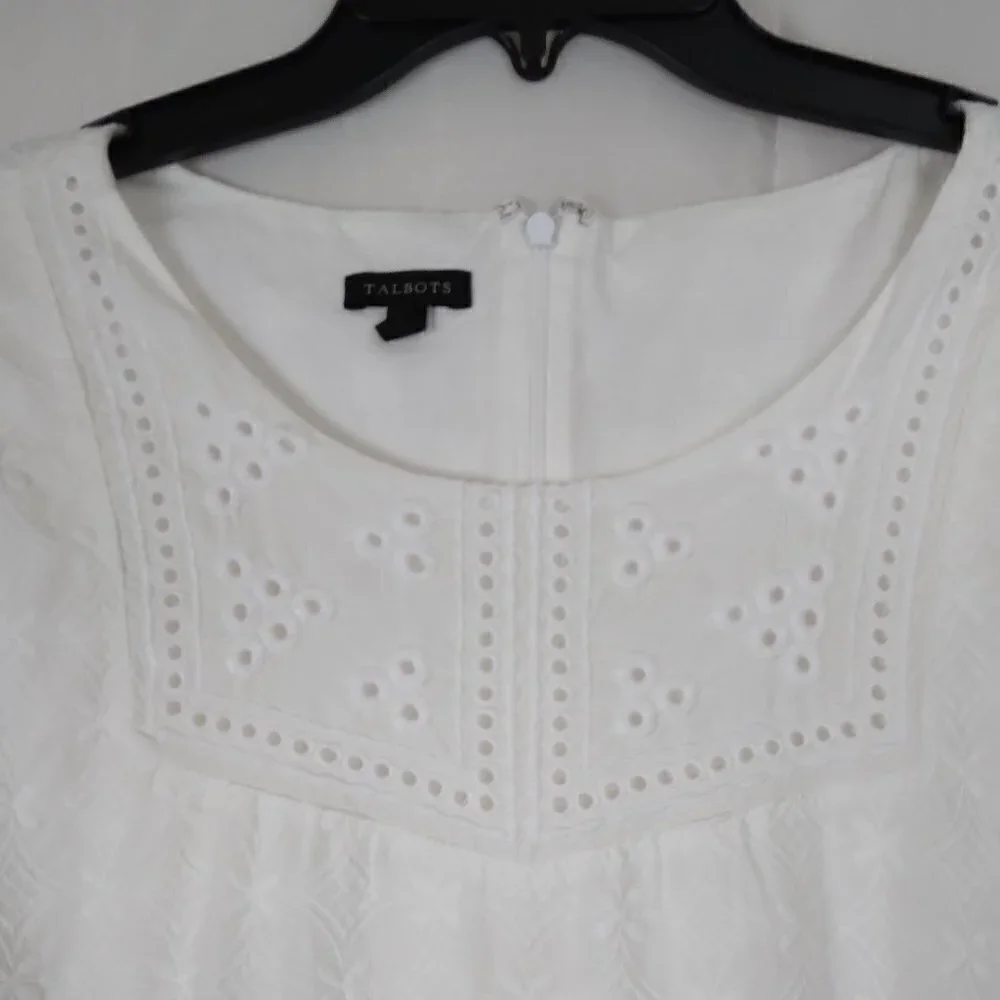 Talbots | Embroidered Eyelet Sheath Sleeveless Ivory White Dress | Size 18 - Picture 3 of 13